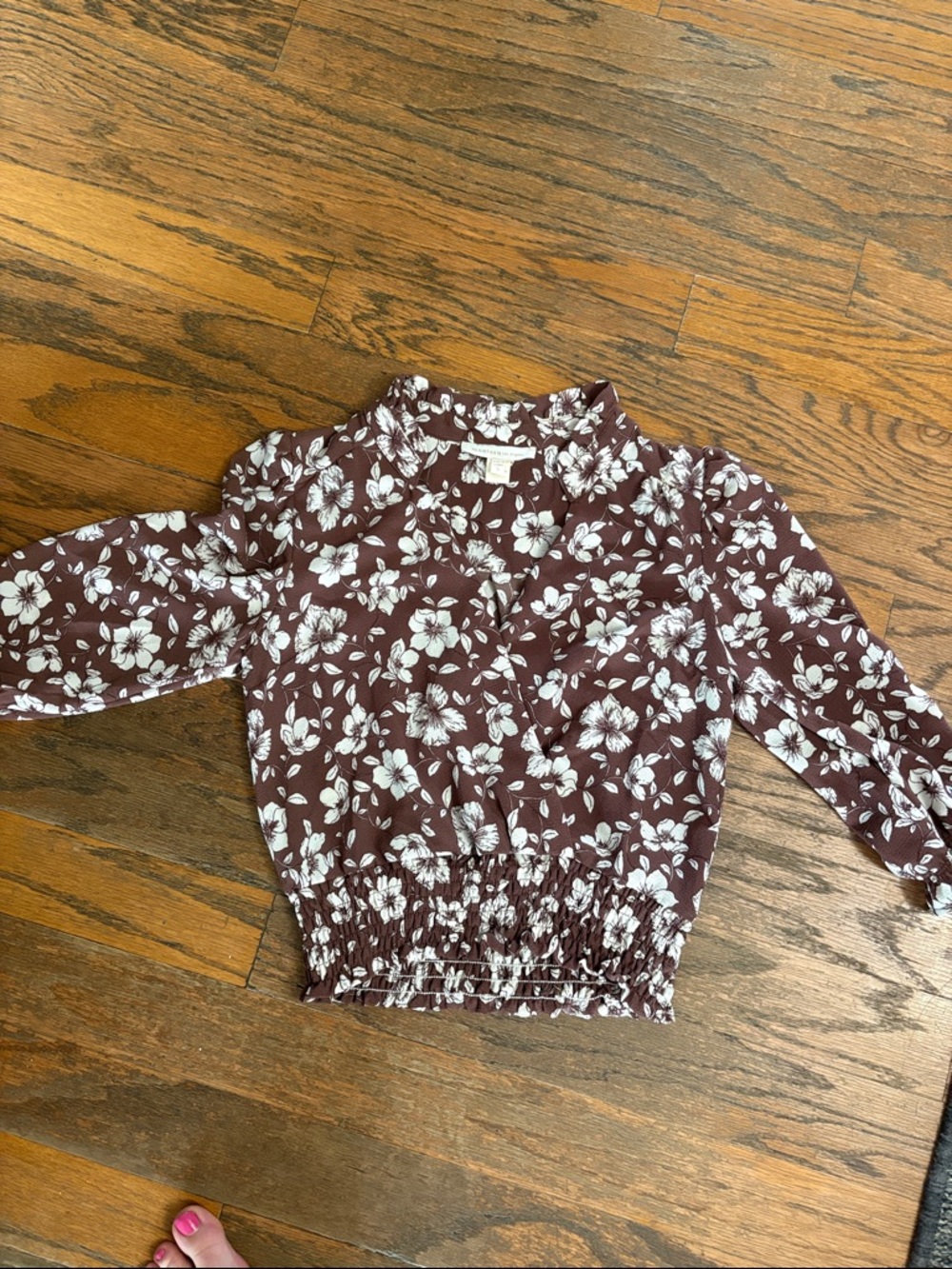 Brown Floral Smocked Waist Blouse